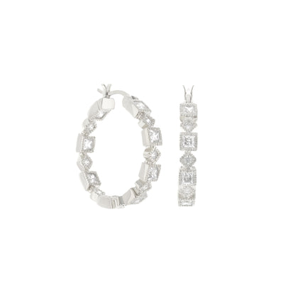 Pave hoop earrings by Lauren G Adams, silver-tone with square-cut crystals on Tampa Home & Garden Store