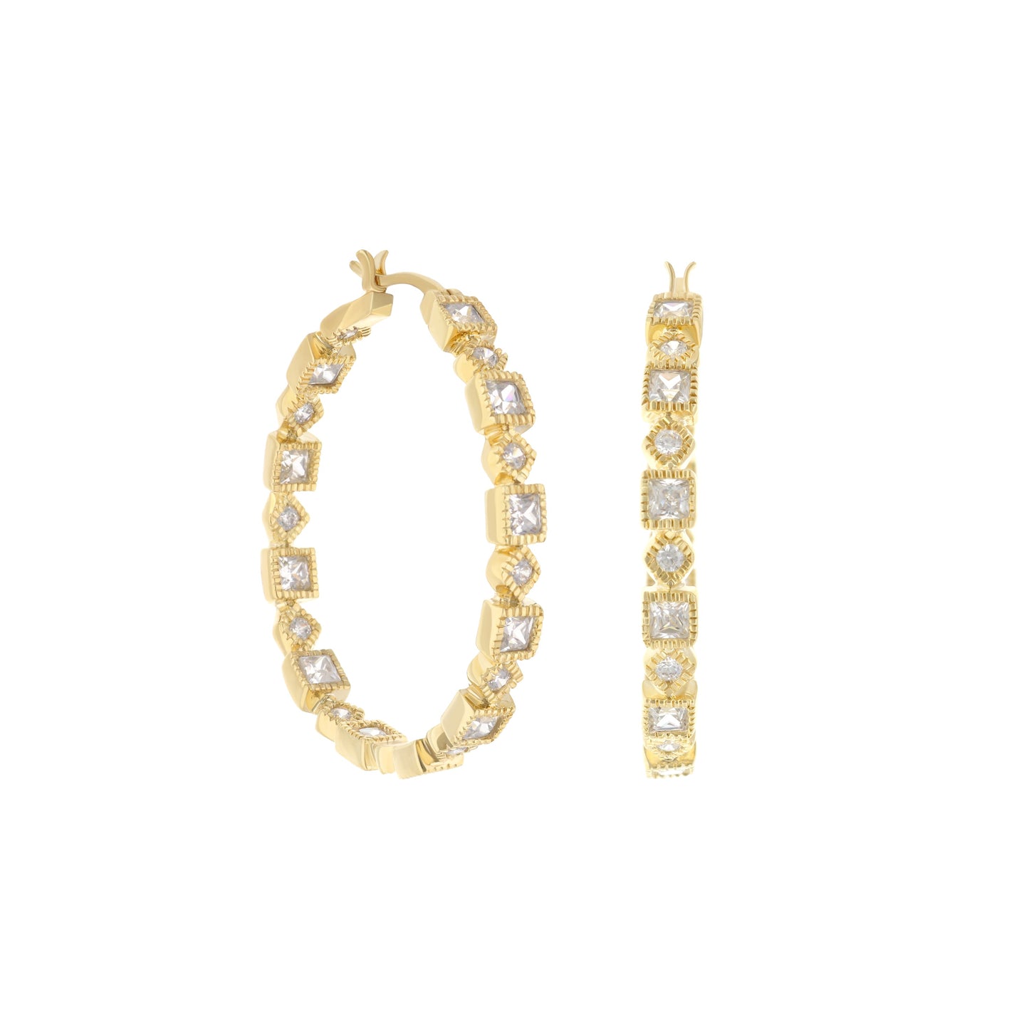 Gold pave hoop earrings with square crystals by Lauren G Adams, set of 3 on Tampa Home & Garden Store