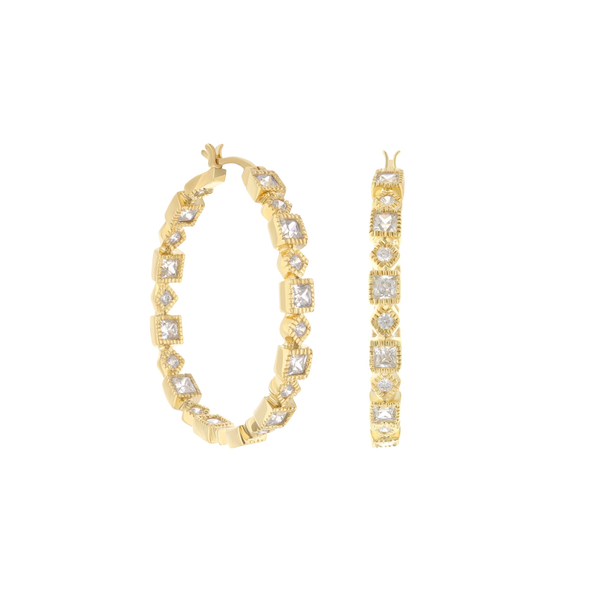 Gold pave hoop earrings with square crystals by Lauren G Adams, set of 3 on Tampa Home & Garden Store