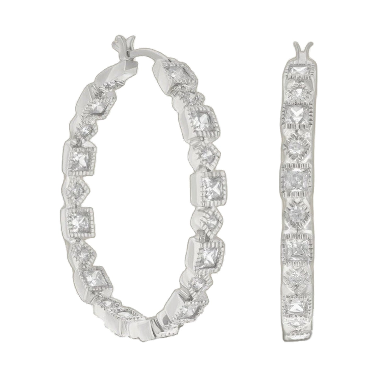Pave hoop earrings Lauren G Adams with square-cut pave diamonds in silver-tone metal on Tampa Home & Garden Store