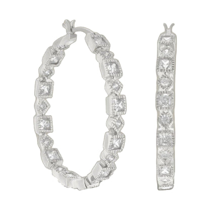 Pave hoop earrings Lauren G Adams with square-cut pave diamonds in silver-tone metal on Tampa Home & Garden Store