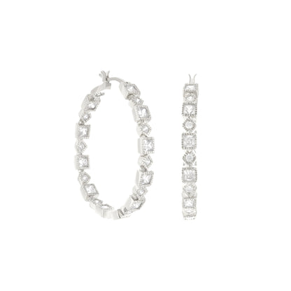 Set of three pave hoop earrings by Lauren G Adams, silver-tone hoops with square stones on Tampa Home & Garden Store