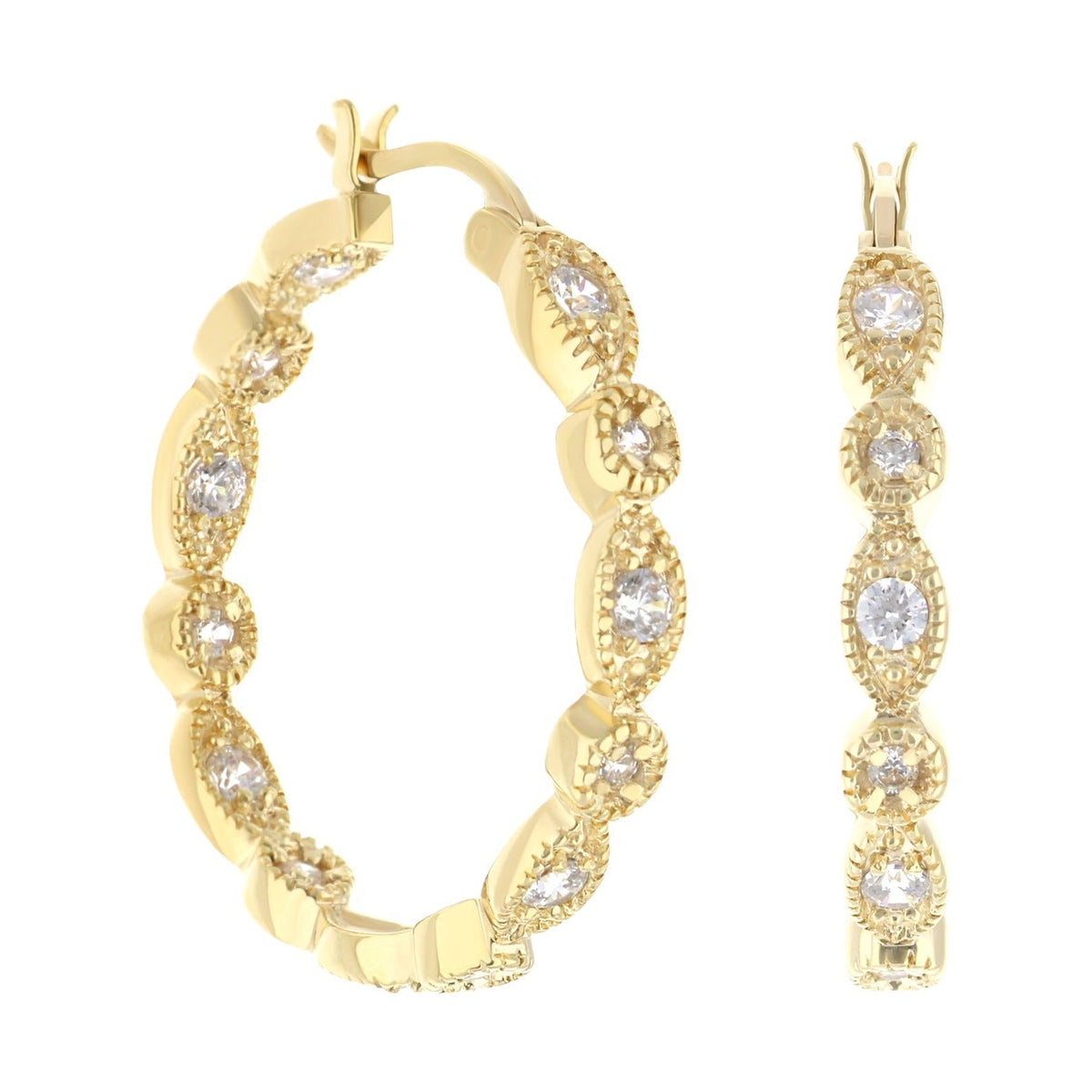 Lauren G Adams pave hoop earrings in yellow gold with diamond pave links on Tampa Home & Garden Store