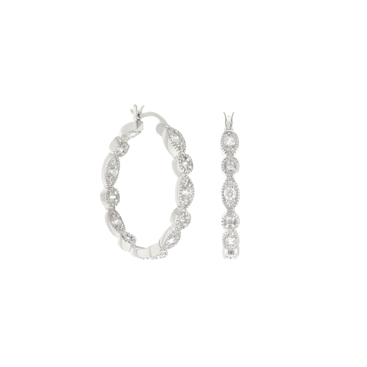 Pave hoop earrings by Lauren G Adams, silver-tone with crystal pave stones, three shown on Tampa Home & Garden Store