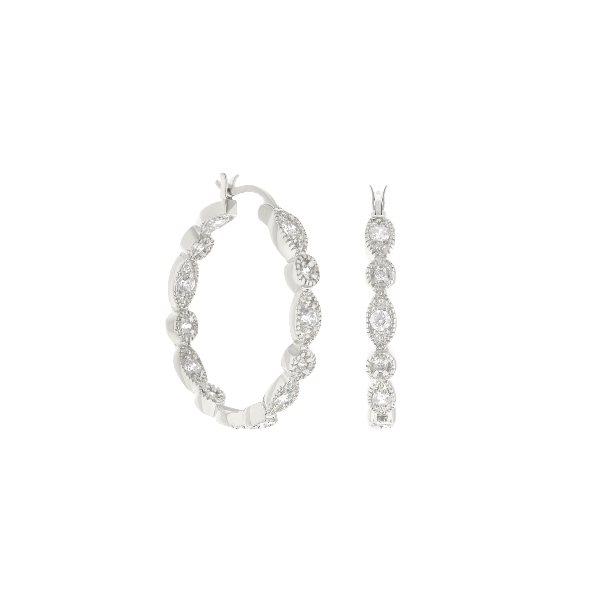 Pave hoop earrings by Lauren G Adams, silver-tone with crystal pave stones, three shown on Tampa Home & Garden Store
