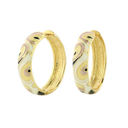 Picasso hoop earrings by Lauren G Adams, gold-tone hoops with pastel enamel swirl pattern, pair on Tampa Home & Garden Store