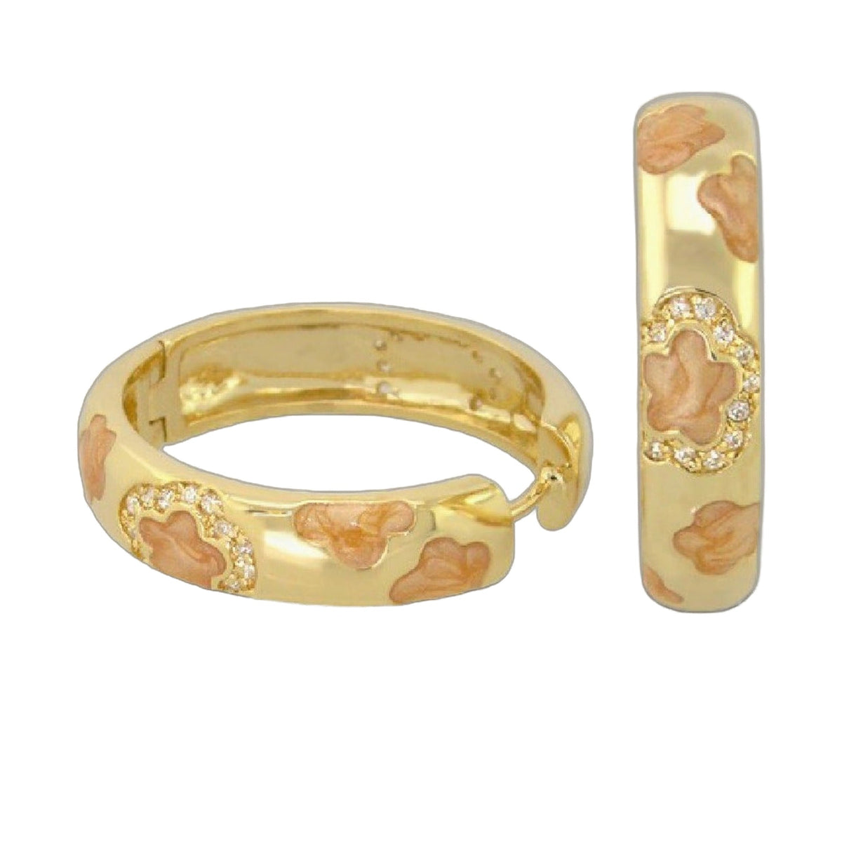 Dancing Daisy Enamel Hoop earrings in gold with peach daisies and crystals by Lauren G Adams on Tampa Home & Garden Store