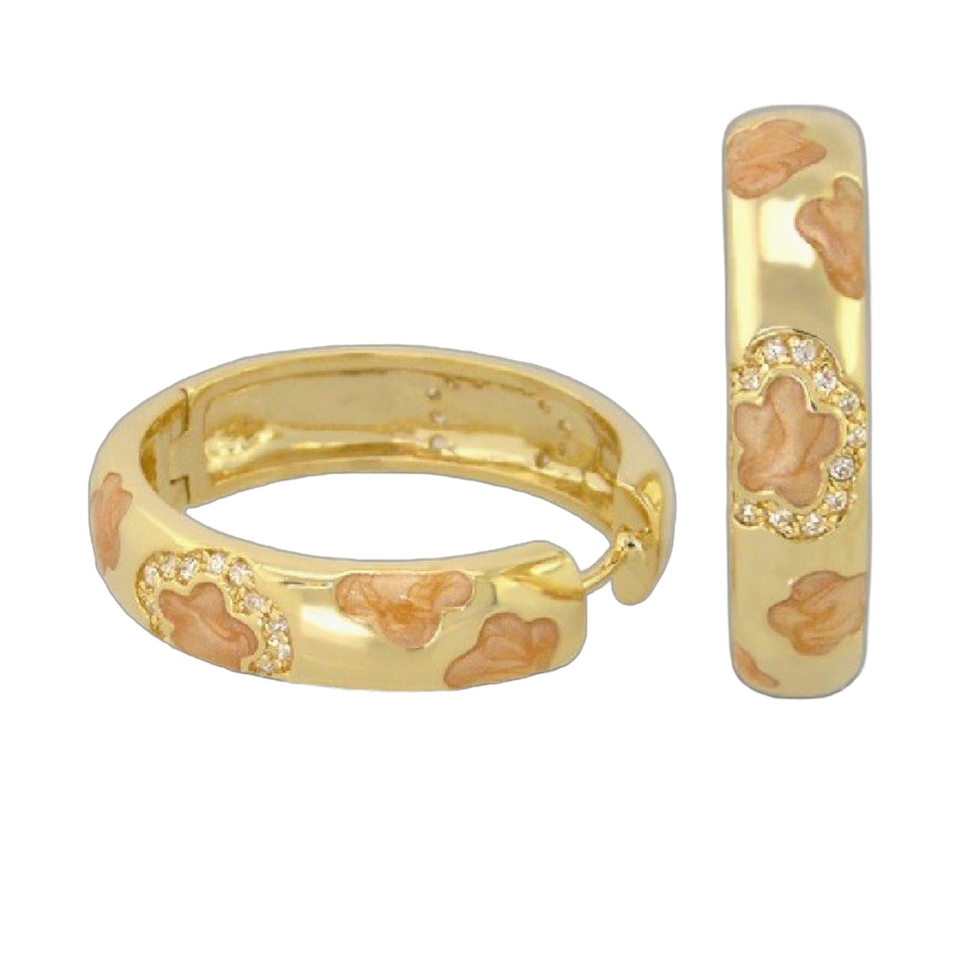 Dancing Daisy Enamel Hoop earrings in gold with peach daisies and crystals by Lauren G Adams on Tampa Home & Garden Store