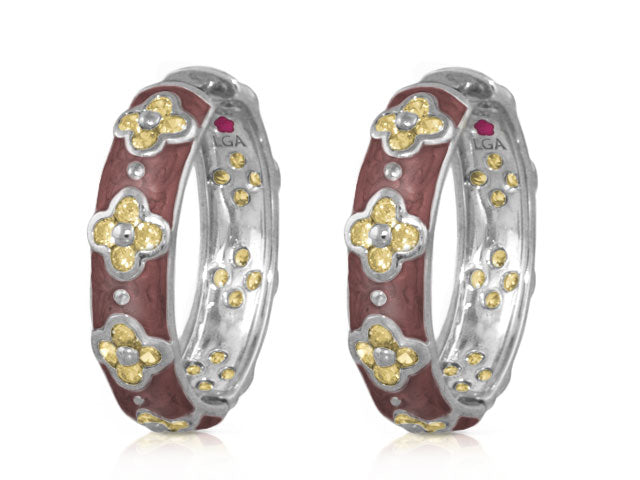 Sydney Clovers Hoop Earrings 2pc Lauren G Adams, red enamel and gold clover details on Tampa Home & Garden Store