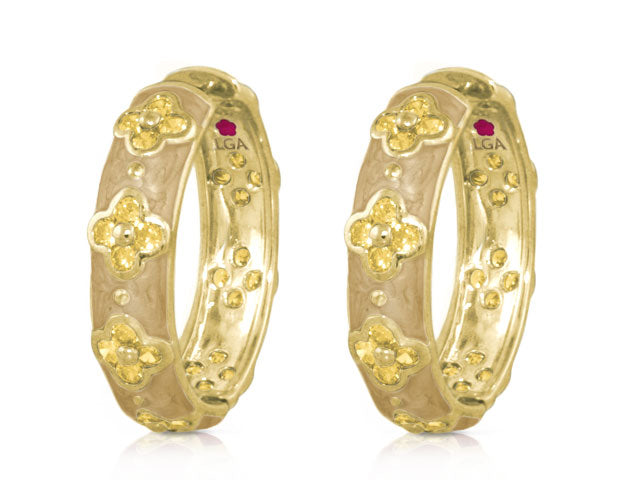 Sydney Clovers Hoop Earrings, gold-tone floral clover motifs, Lauren G Adams, pair on Tampa Home & Garden Store
