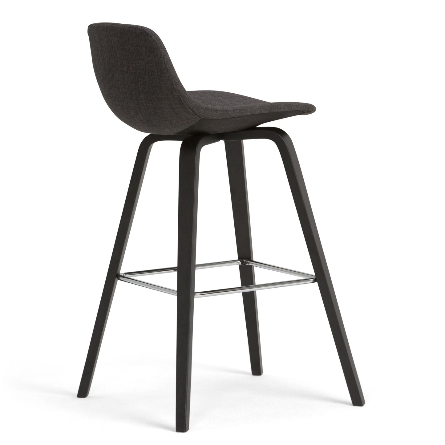 Randolph Bentwood 2 counter stools in dark gray fabric with back, black legs and chrome footrest on Tampa Home & Garden Store