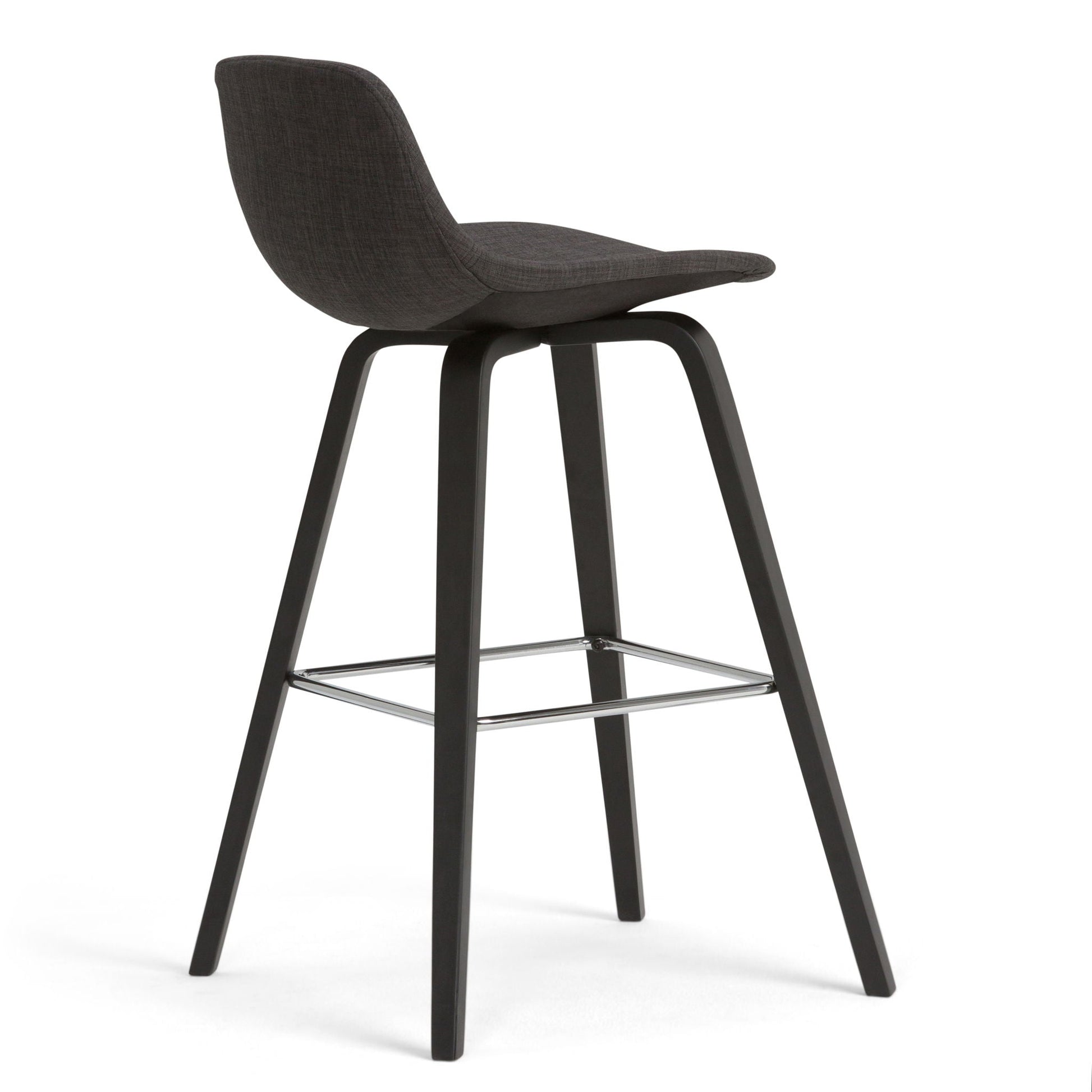Randolph Bentwood 2 counter stools in dark gray fabric with back, black legs and chrome footrest on Tampa Home & Garden Store