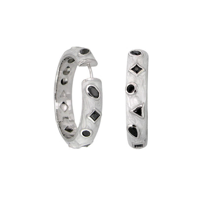 Geometric Design Earrings by Lauren G Adams, silver hoop and bar pair with black inlays on Tampa Home & Garden Store