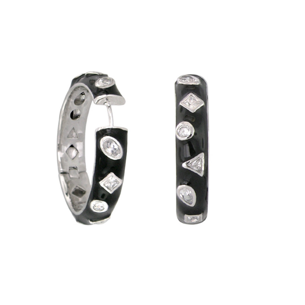 Pair of Geometric Design Earrings, black enamel, silver accents, Lauren G Adams on Tampa Home & Garden Store