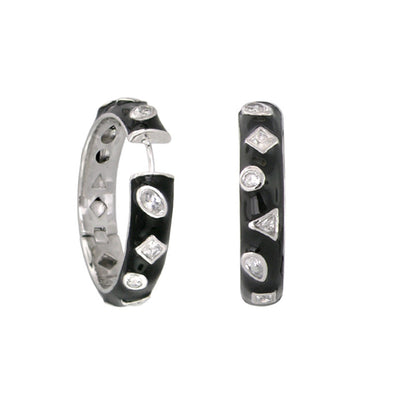 Pair of Geometric Design Earrings, black enamel, silver accents, Lauren G Adams on Tampa Home & Garden Store