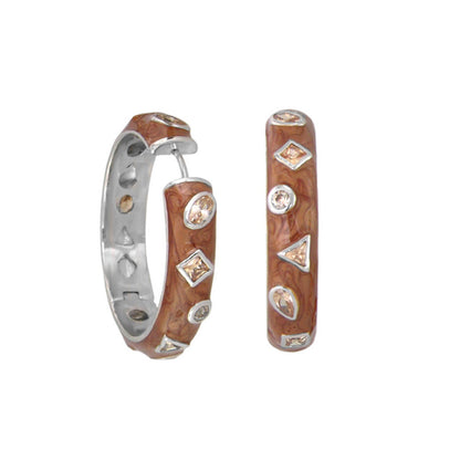 Geometric Design Earrings in brown tortoiseshell with silver-tone settings and crystal accents on Tampa Home & Garden Store
