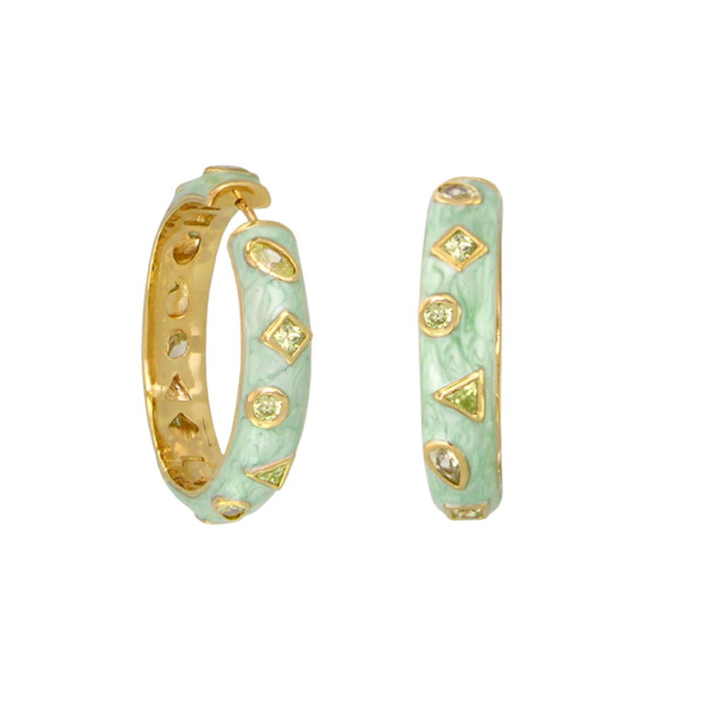 Geometric Design Earrings by Lauren G Adams, mint-green enamel hoops with gold-tone on Tampa Home & Garden Store