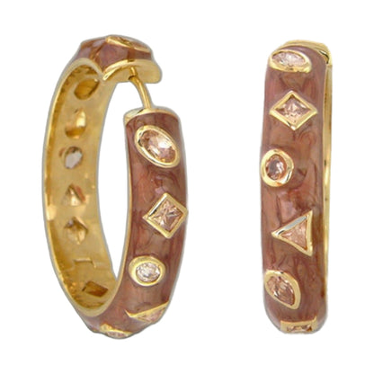 Geometric design earrings pair by Lauren G Adams, gold-tone hoops with brown marbled panels on Tampa Home & Garden Store