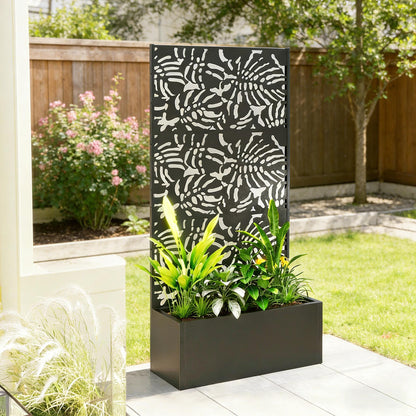 Trellis planter in black metal with spacious box and efficient drainage on Tampa Home & Garden Store