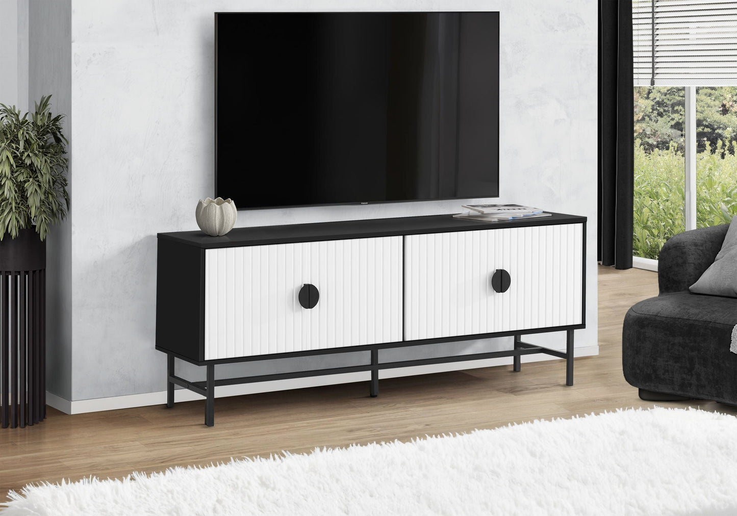 Contemporary Wood Media Console with Storage