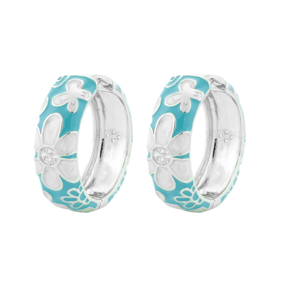 Butterfly hoop earrings turquoise enamel with white floral motifs and crystals, Lauren G Adams on Tampa Home & Garden Store