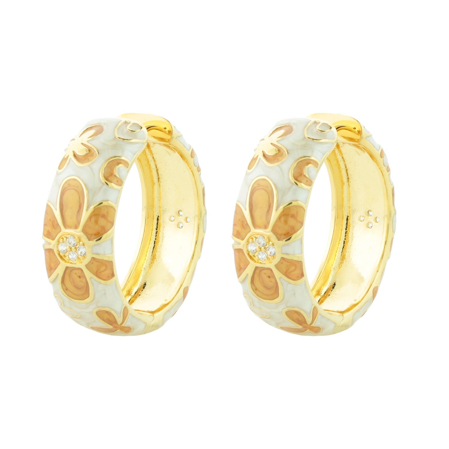 Butterfly Hoop Earrings by Lauren G Adams, gold-tone hoops with white enamel and orange flowers on Tampa Home & Garden Store