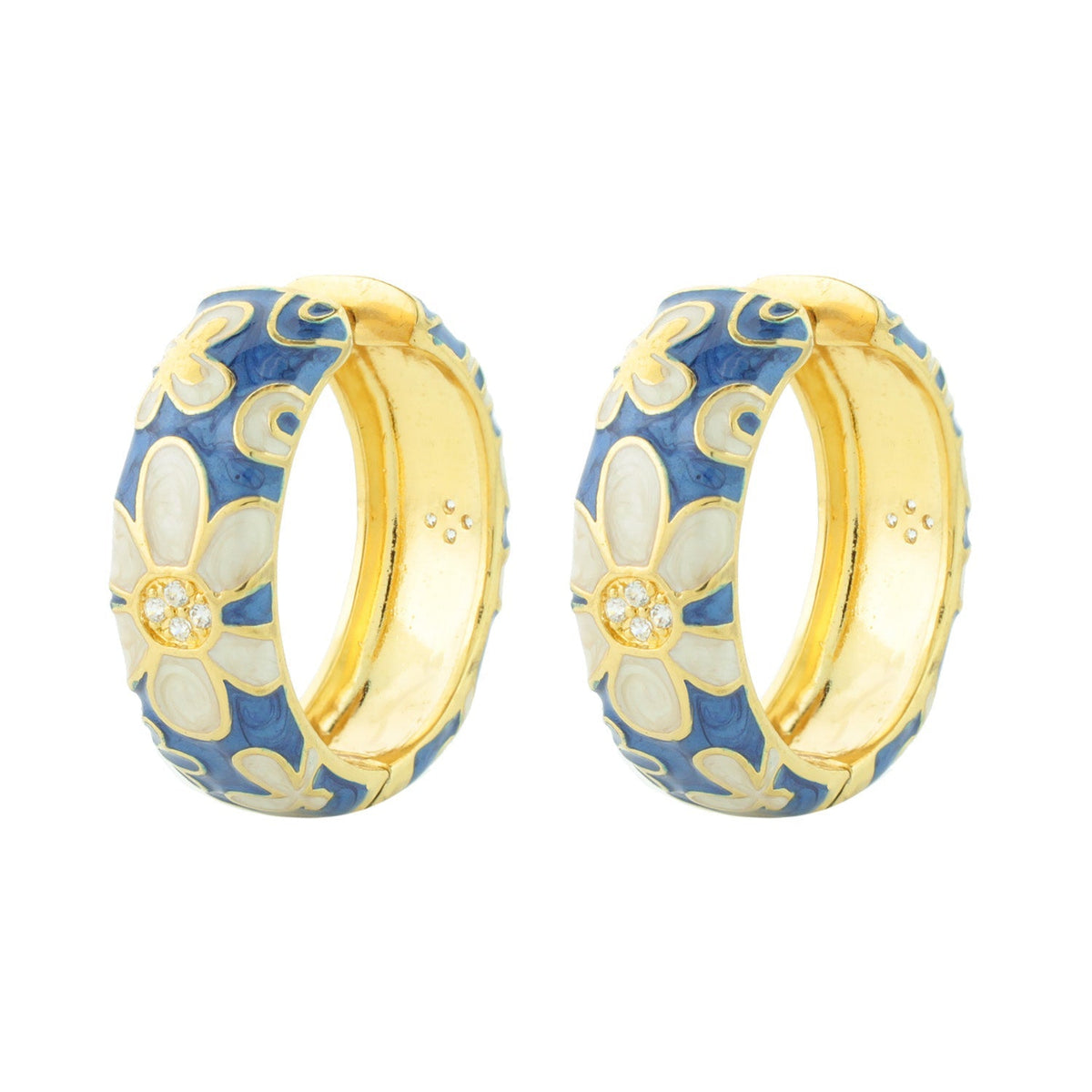 Butterfly Hoop Earrings by Lauren G Adams, blue enamel floral gold hoops with crystals, pair on Tampa Home & Garden Store