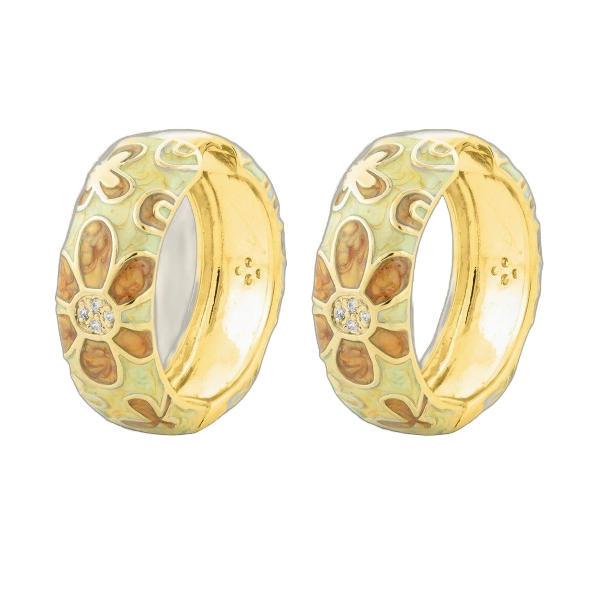 Butterfly hoop earrings in gold-tone with pale mosaic enamel panels and crystal accents on Tampa Home & Garden Store
