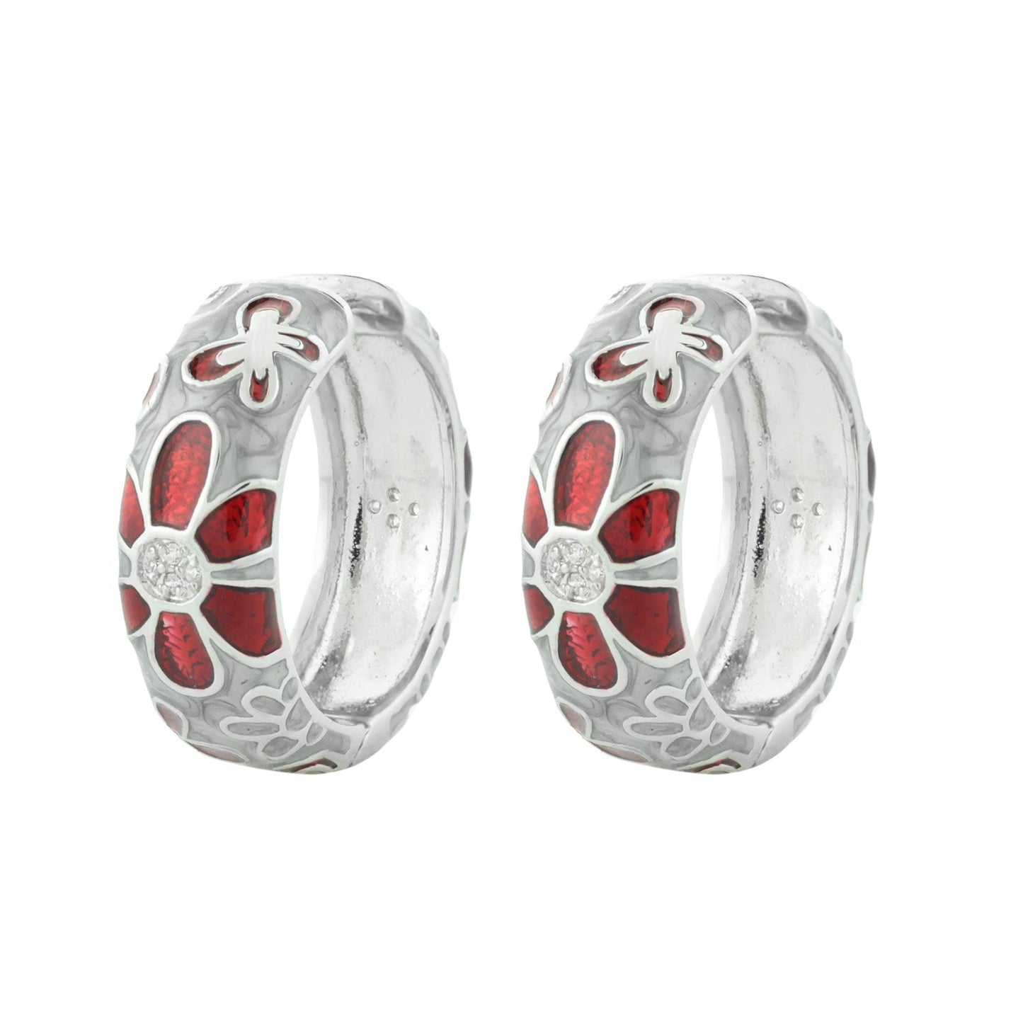 Butterfly Hoop Earrings pair by Lauren G Adams, silver hoops with red enamel petals on Tampa Home & Garden Store