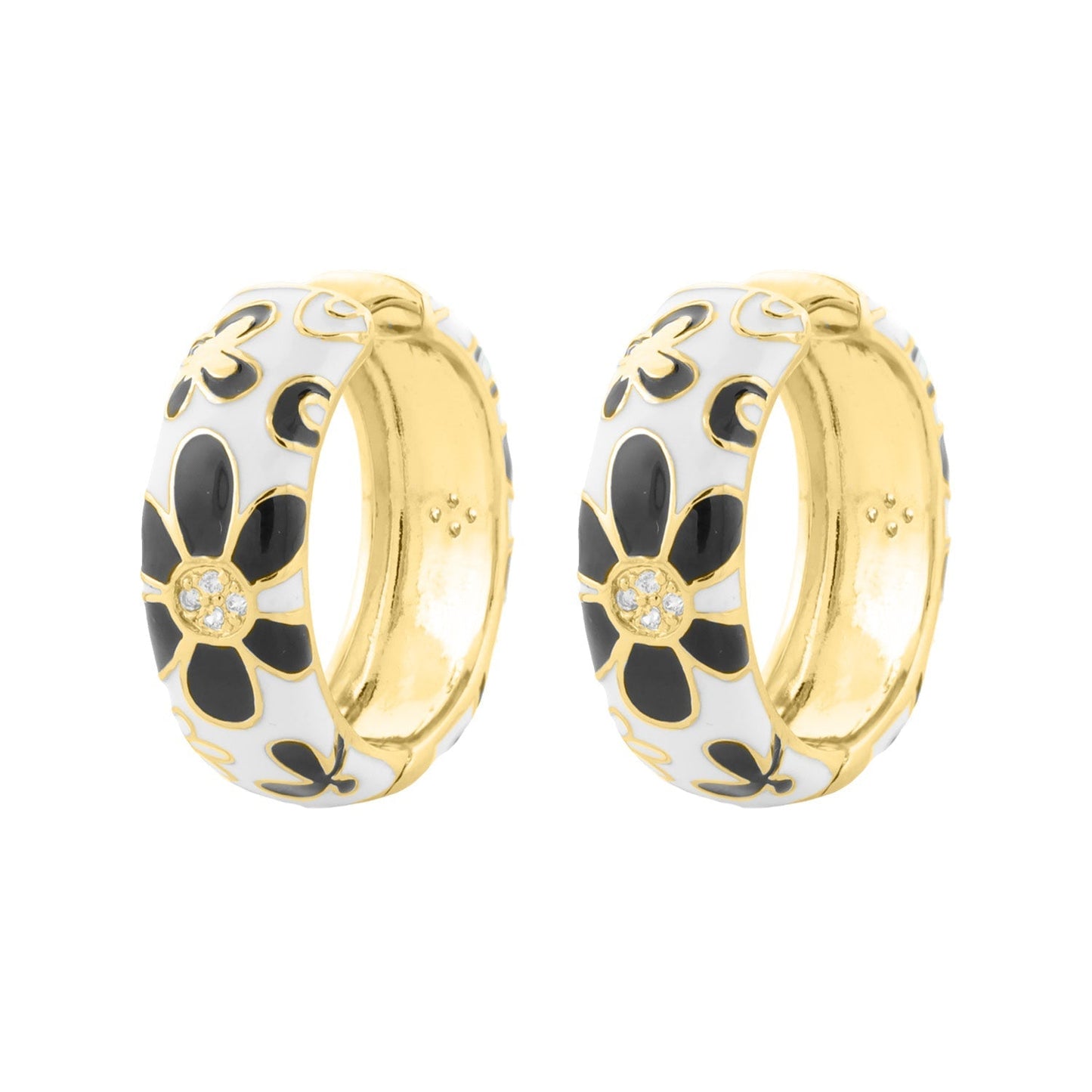 Butterfly hoop earrings by Lauren G Adams, white enamel with black petals and gold trim on Tampa Home & Garden Store