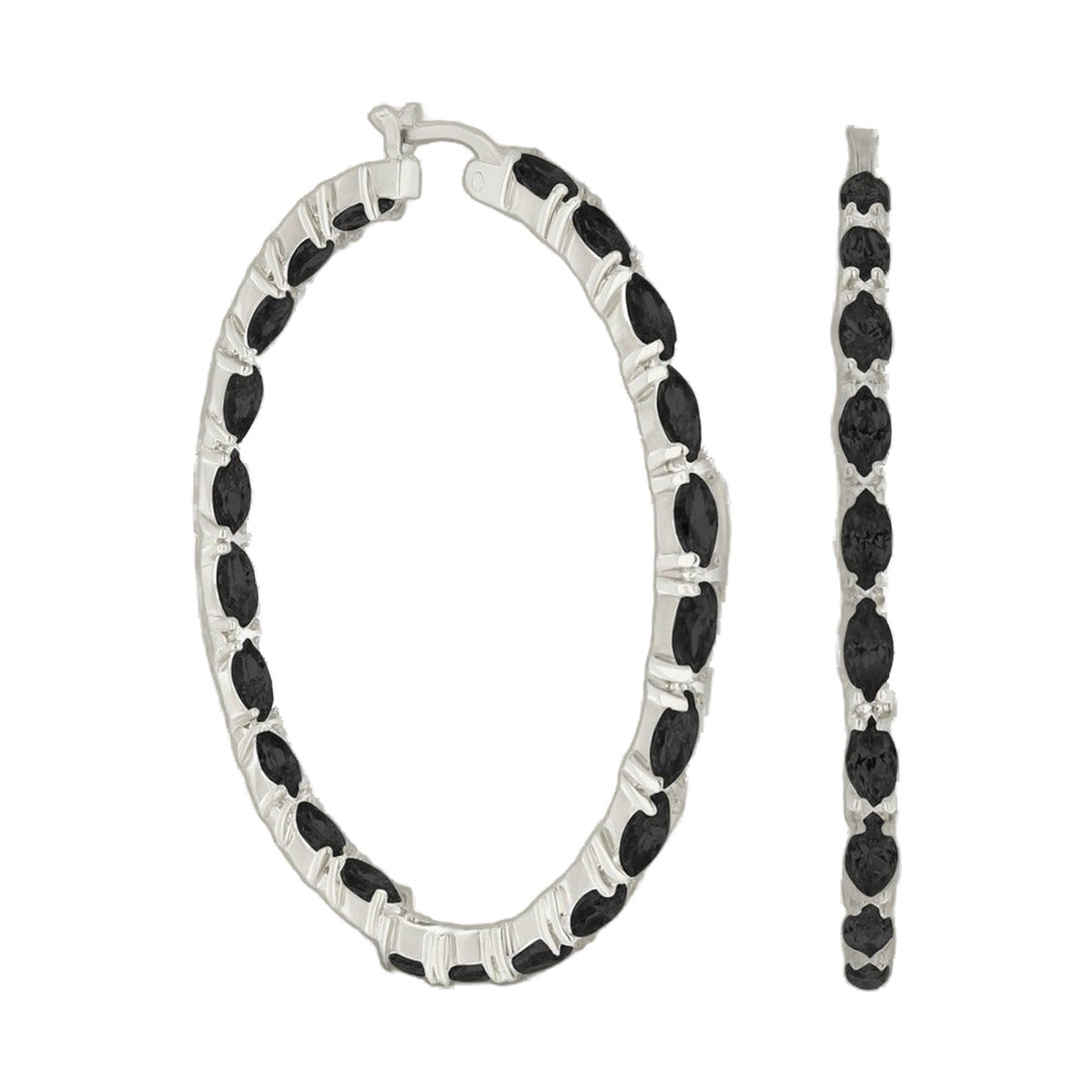 2-piece Pave Hoop Earrings — Marquise Station by Lauren G Adams; silver-tone hoops with black marquise pavé stones; includes bracelet on Tampa Home & Garden Store