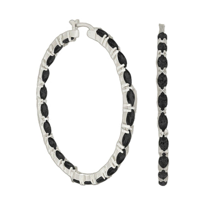 2-piece Pave Hoop Earrings — Marquise Station by Lauren G Adams; silver-tone hoops with black marquise pavé stones; includes bracelet on Tampa Home & Garden Store