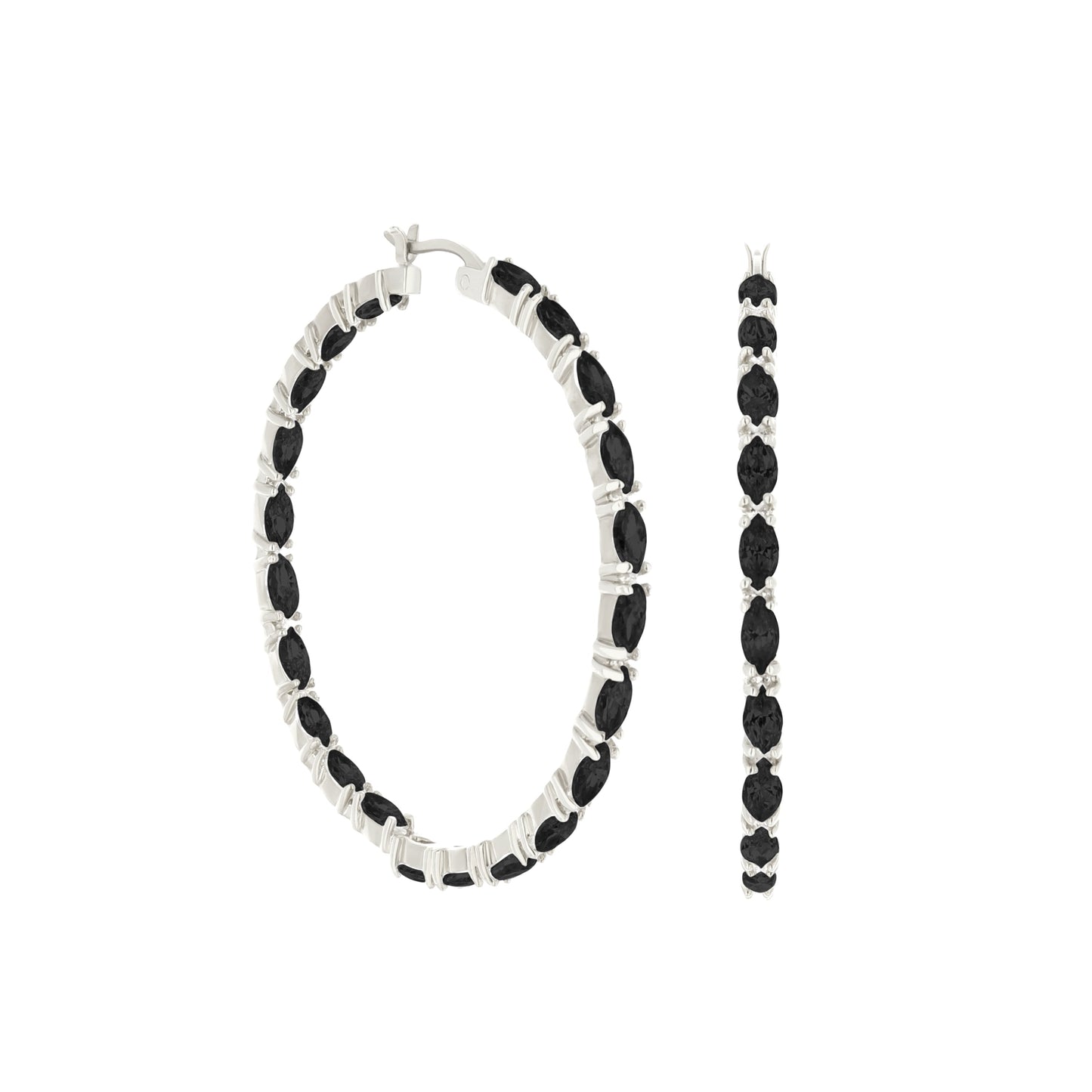 Pave Hoop Earrings Marquise Station by Lauren G Adams, silver hoops with black marquise stones on Tampa Home & Garden Store