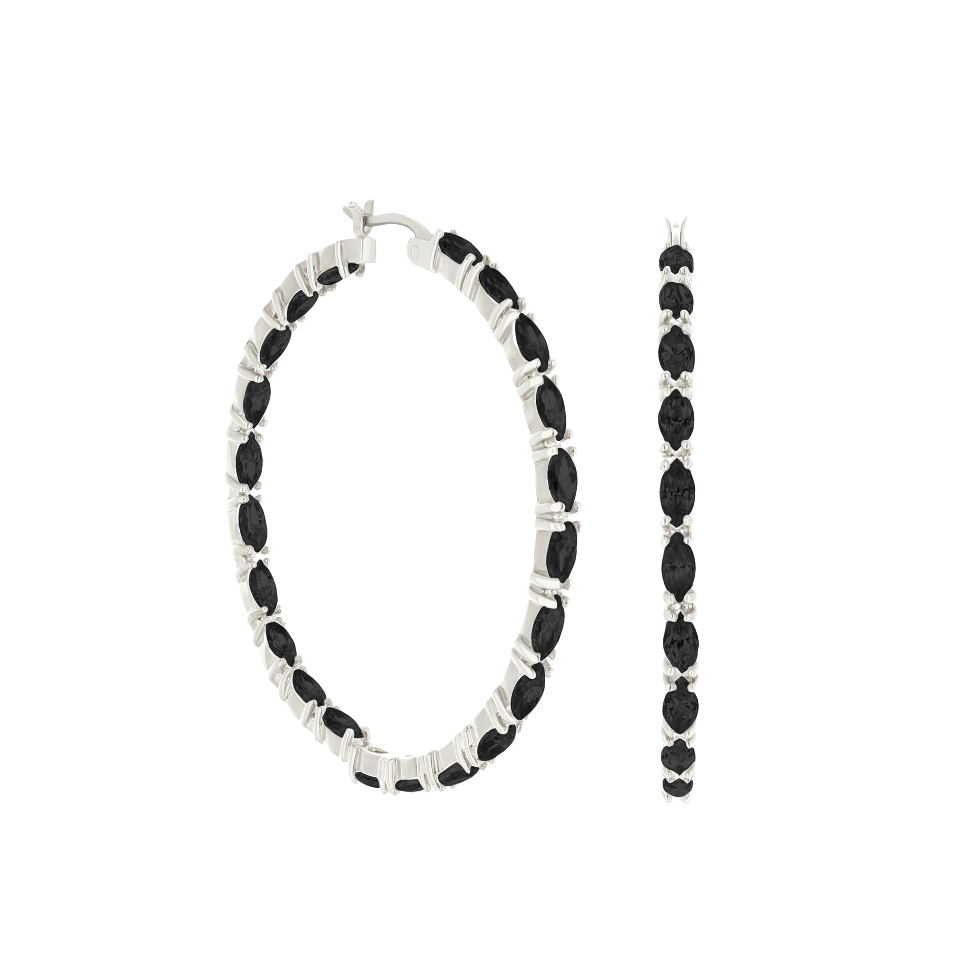 Pave Hoop Earrings Marquise Station by Lauren G Adams, silver hoops with black marquise stones on Tampa Home & Garden Store