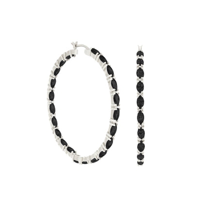Pave Hoop Earrings Marquise Station by Lauren G Adams, silver hoops with black marquise stones on Tampa Home & Garden Store