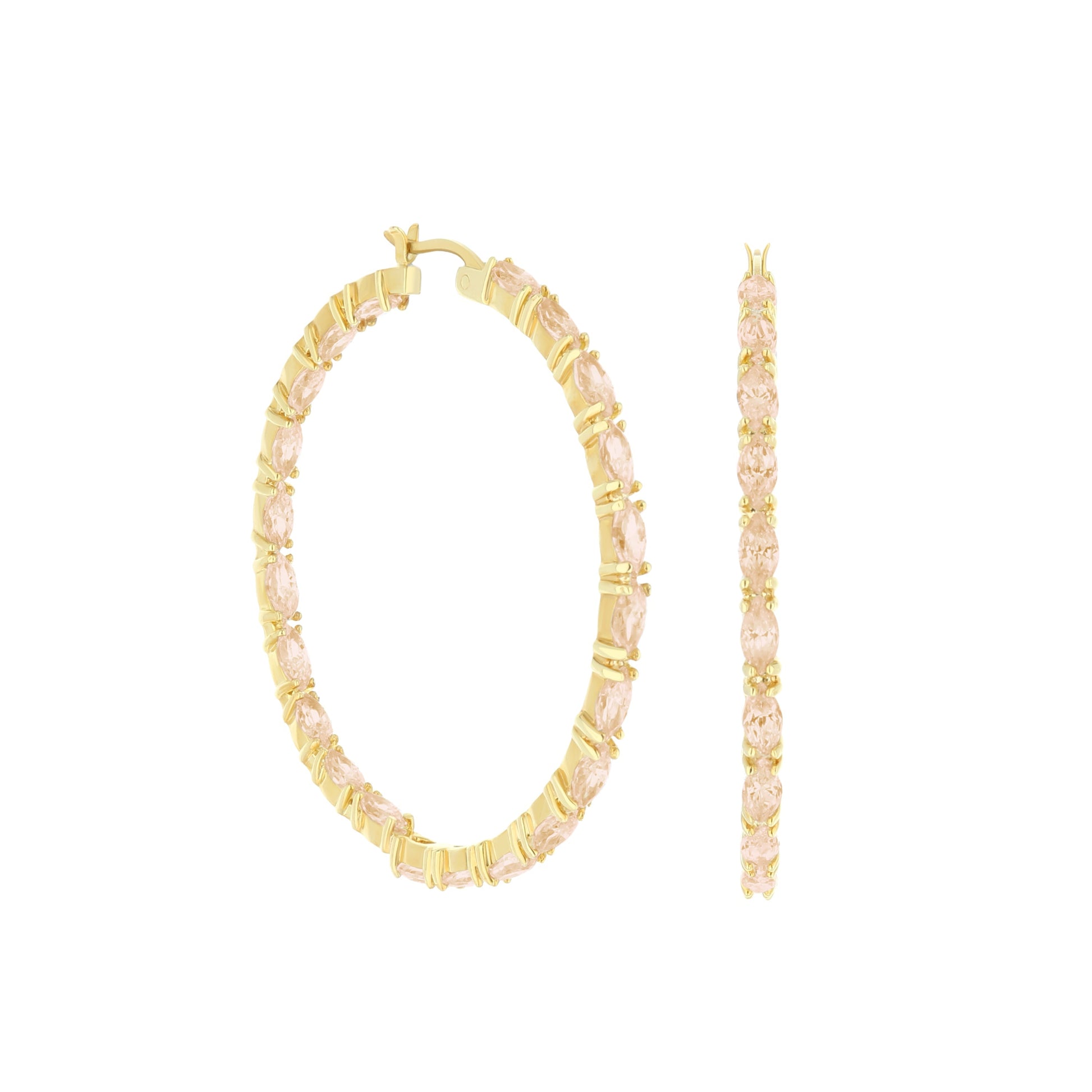 Pave Hoop Earrings — Marquise Station, set of 3 gold-tone hoops with pink pave marquise stones on Tampa Home & Garden Store