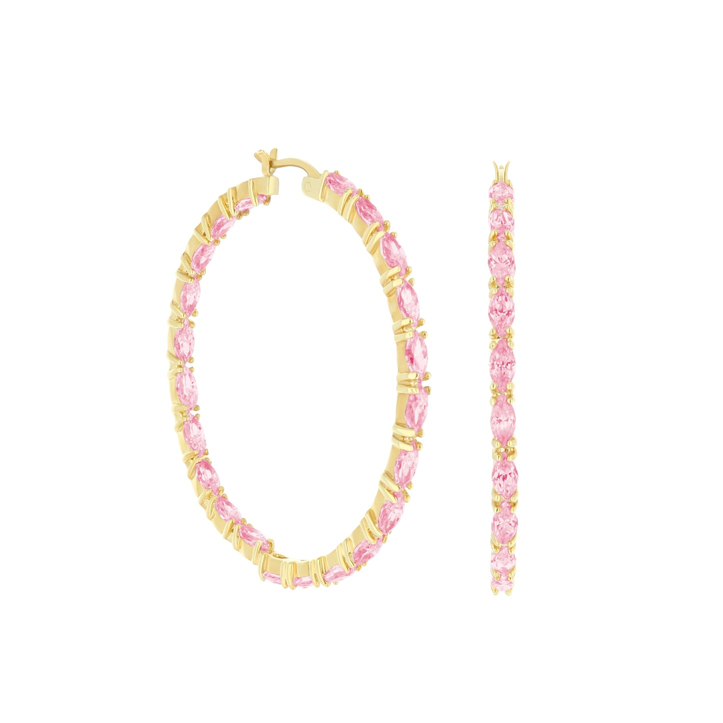 Pave Hoop Earrings — Marquise Station, three gold-tone hoops with pink marquise stones by Lauren G Adams on Tampa Home & Garden Store
