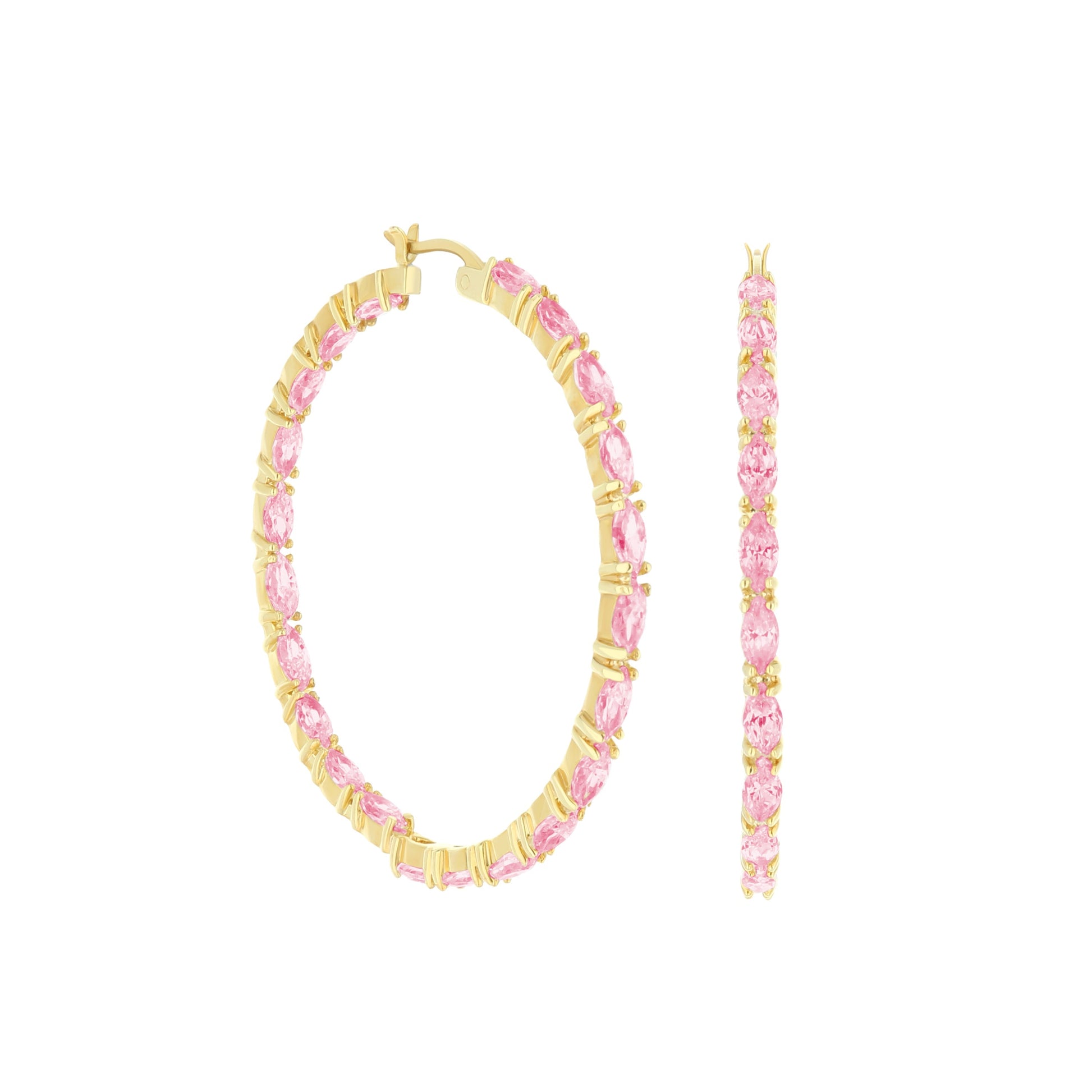 Pave Hoop Earrings — Marquise Station, three gold-tone hoops with pink marquise stones by Lauren G Adams on Tampa Home & Garden Store