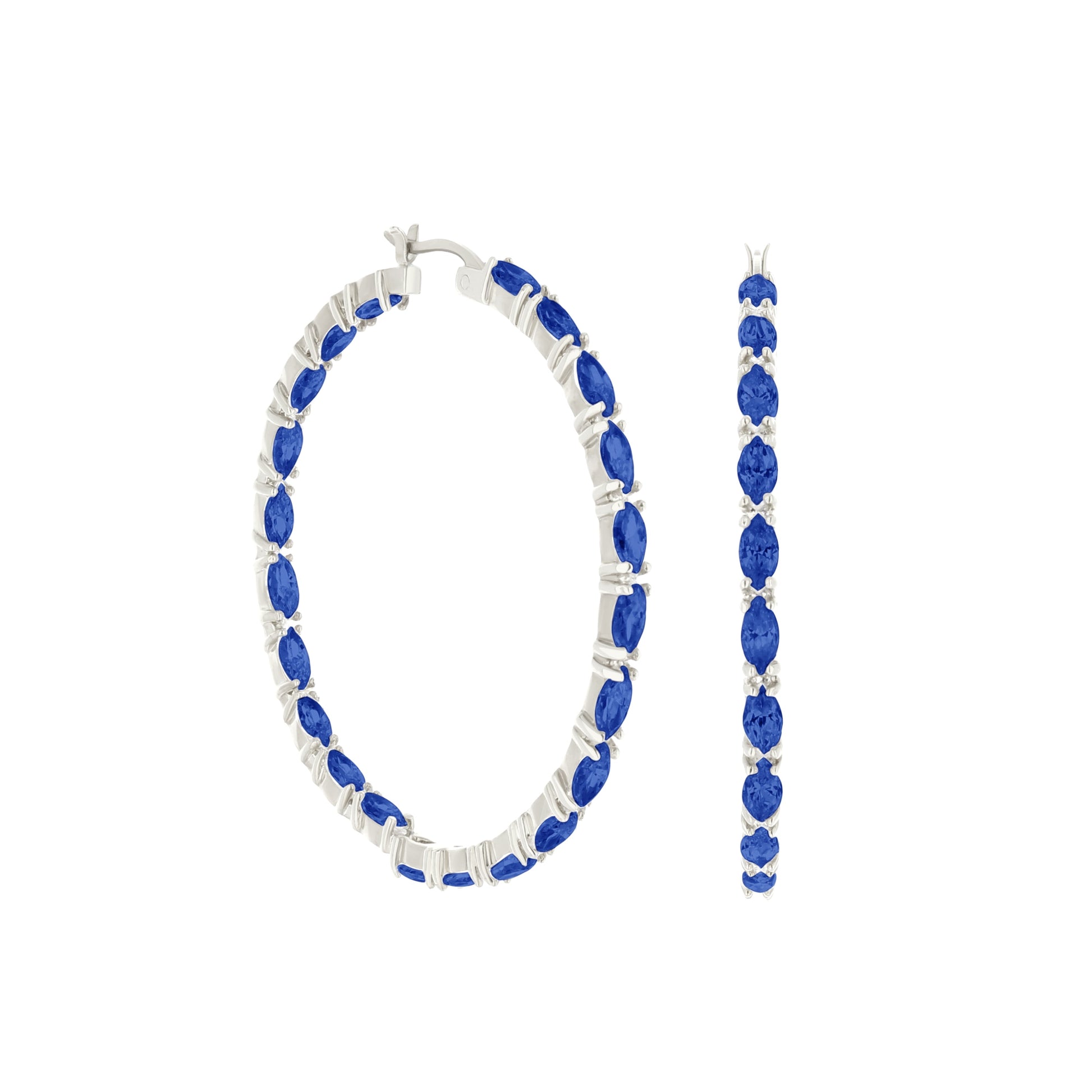 Pave Hoop Earrings Marquise Station, Lauren G Adams blue marquise stones in silver hoops, 3 hoops on Tampa Home & Garden Store