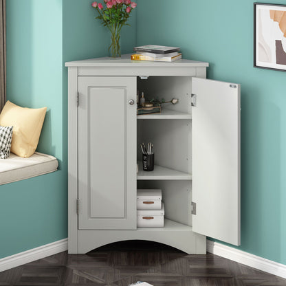 Triangle bathroom cabinet in light gray with adjustable shelves, HouseOfZazla on Tampa Home & Garden Store