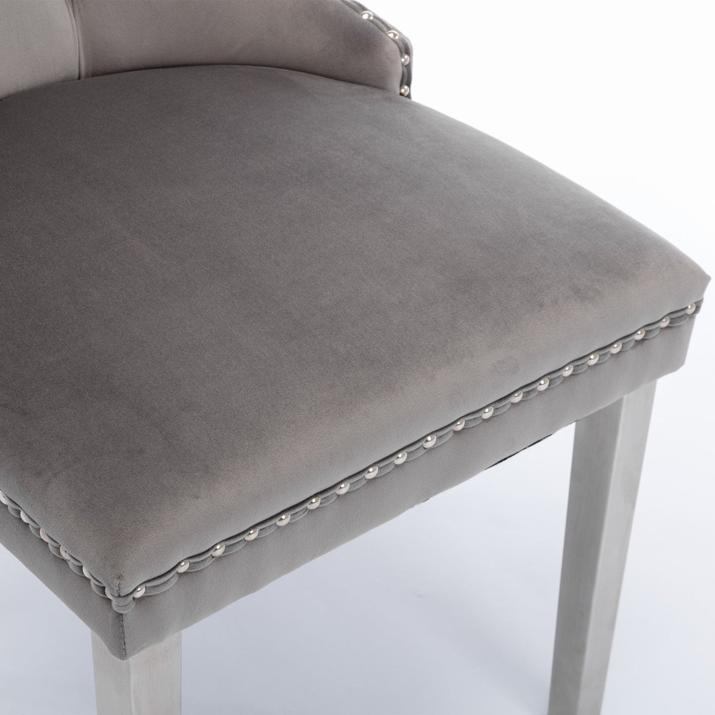 A&A Nikki Collection gray velvet dining chairs set of 2 with nailhead trim and light legs on Tampa Home & Garden Store