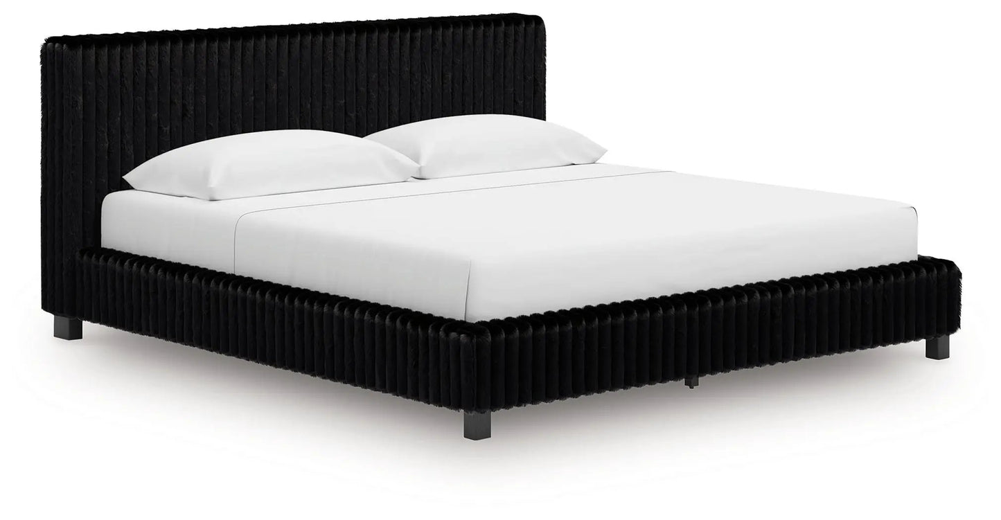 Zuraleus Upholstered Bed black velvet with vertical tufted headboard by Unique Piece Furniture on Tampa Home & Garden Store