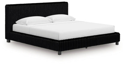 Zuraleus Upholstered Bed black velvet with vertical tufted headboard by Unique Piece Furniture on Tampa Home & Garden Store