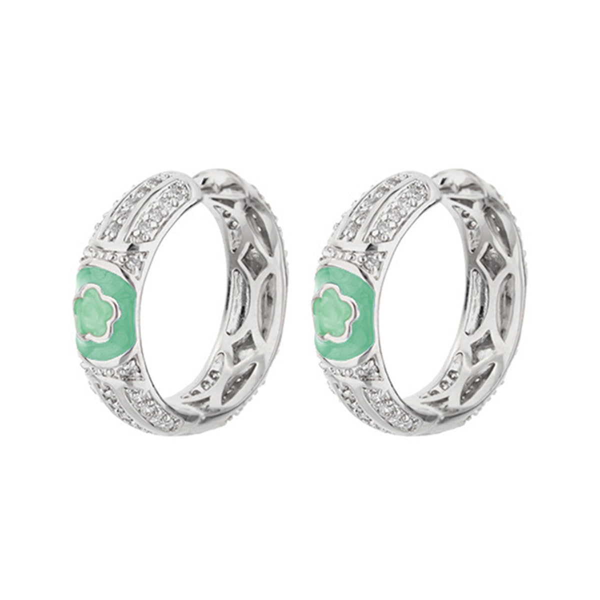 Dancing Daisy Earrings Pavé Flower Huggie, enamel hoops with green flower by Lauren G Adams on Tampa Home & Garden Store