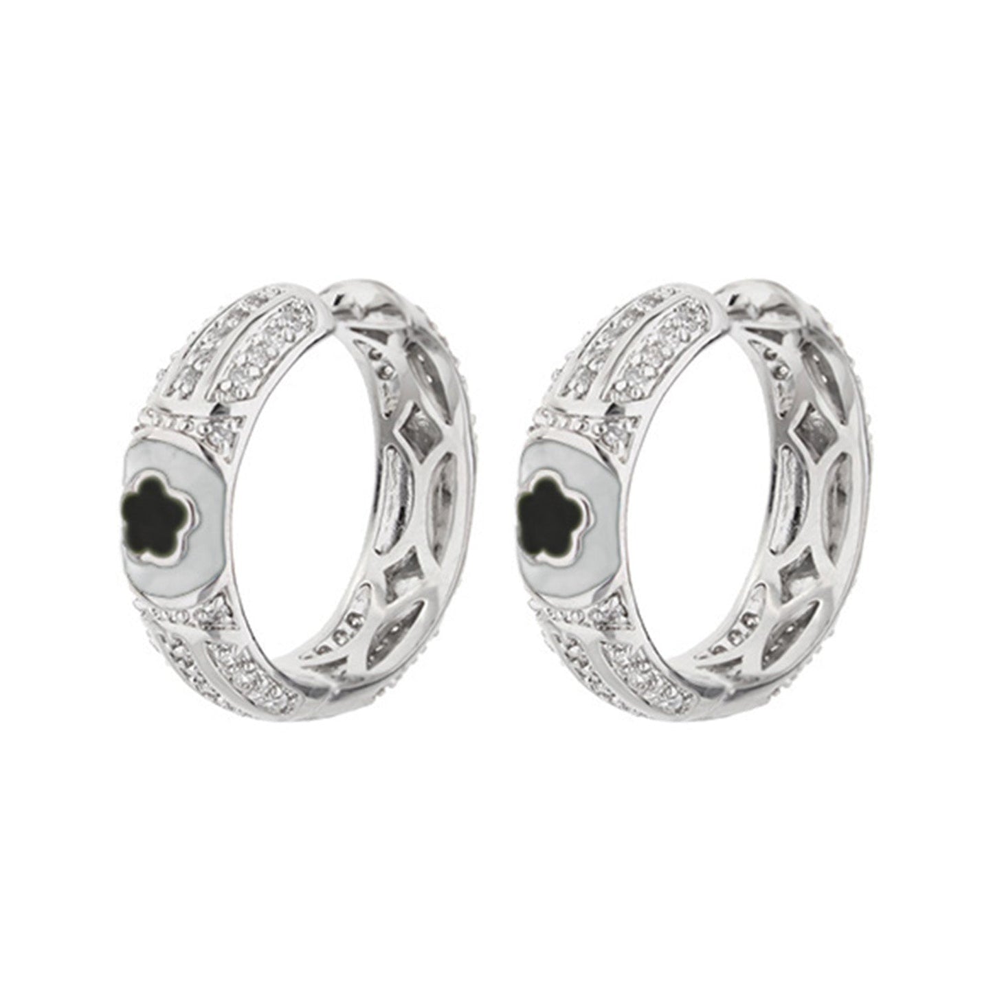 Dancing Daisy Enamel Hoop Earrings, silver pave flower huggies, Lauren G Adams on Tampa Home & Garden Store