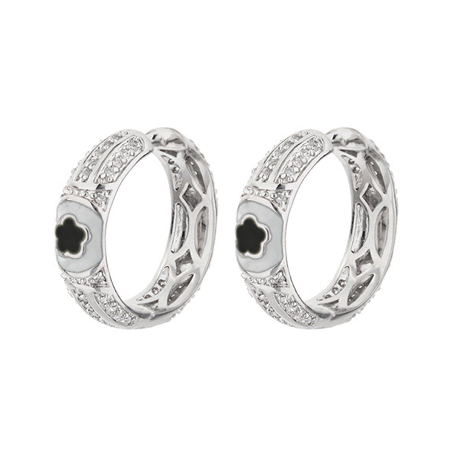 Dancing Daisy Enamel Hoop Earrings, silver pave flower huggies, Lauren G Adams on Tampa Home & Garden Store