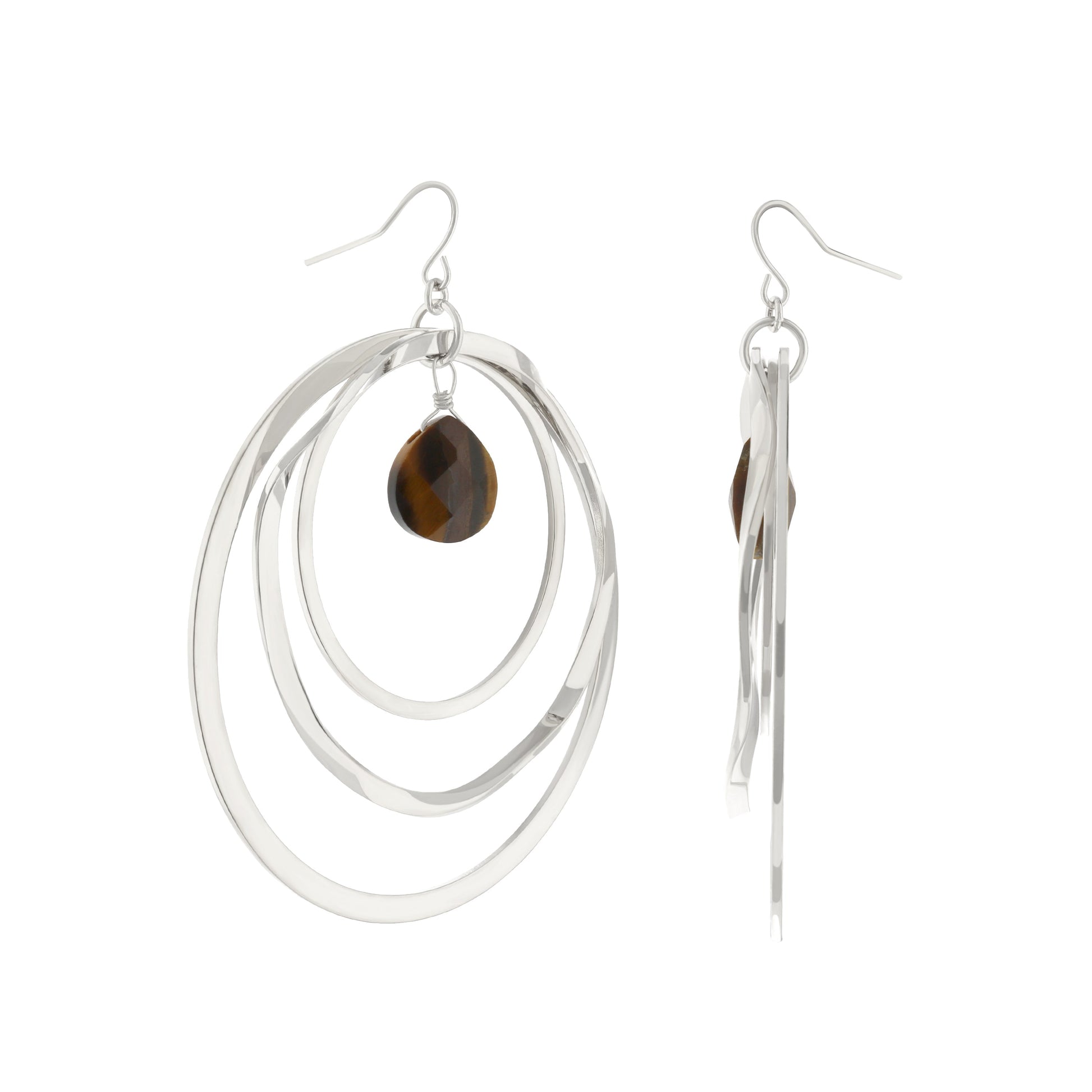 Fish Hook Earrings by Lauren G Adams; silver-tone hoop drops with brown teardrop beads on Tampa Home & Garden Store