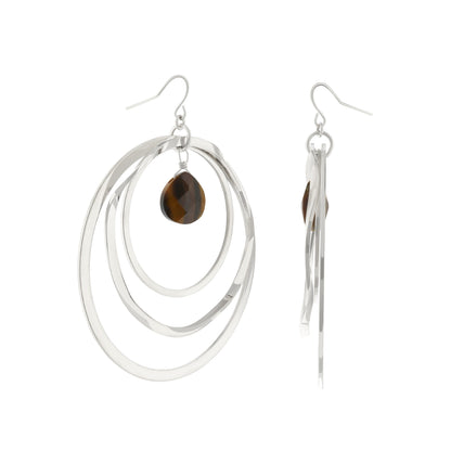 Fish Hook Earrings by Lauren G Adams; silver-tone hoop drops with brown teardrop beads on Tampa Home & Garden Store