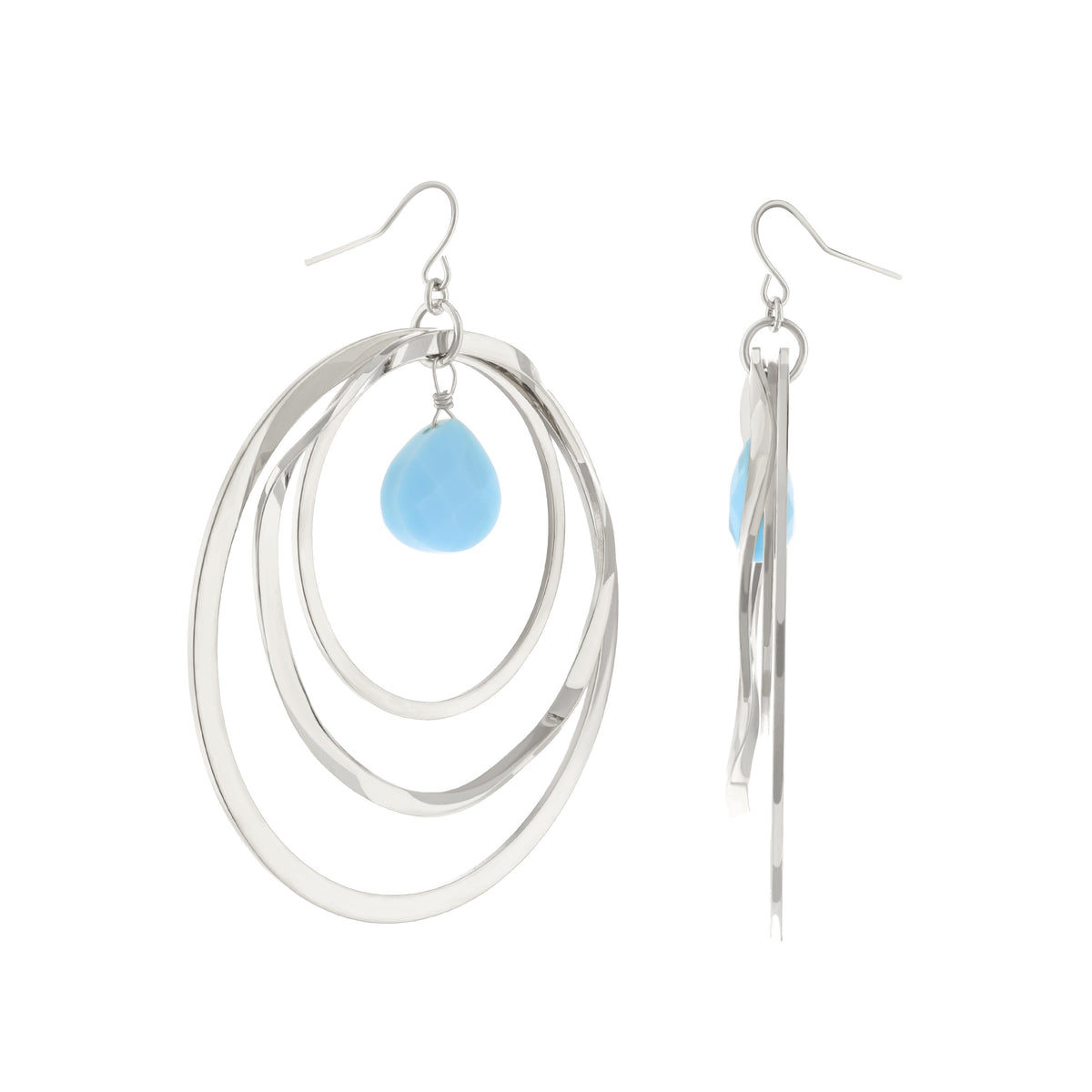 Fish Hook Earrings by Lauren G Adams; silver multi-hoop with blue teardrop beads, pair on Tampa Home & Garden Store