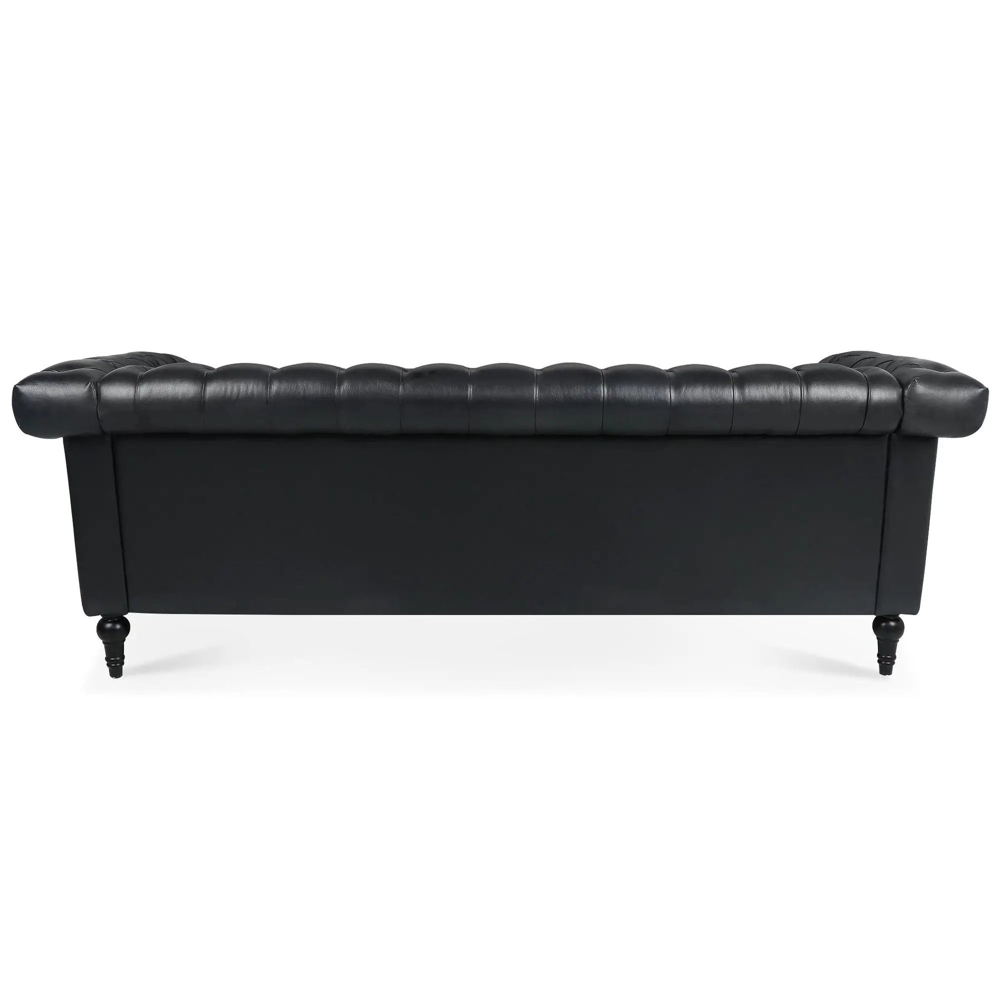 Traditional square-arm removable cushion 3 seater sofa, black leather, stationary on Tampa Home & Garden Store